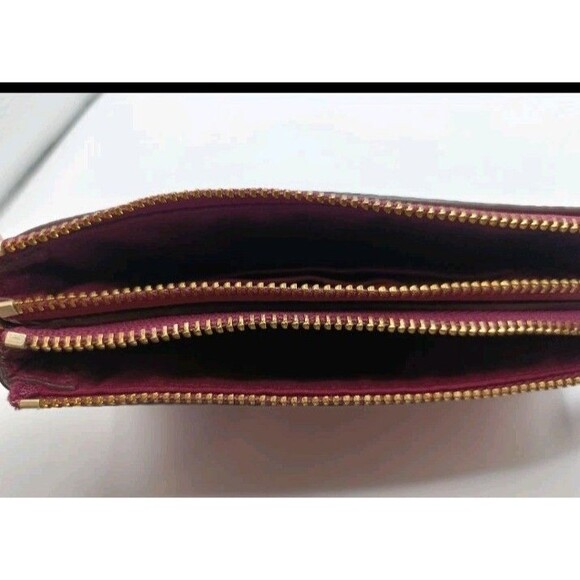 Coach Red Pebbled Leather Double Corner Zip Wristlet Clutch Wallet With Tag - Picture 9 of 16
